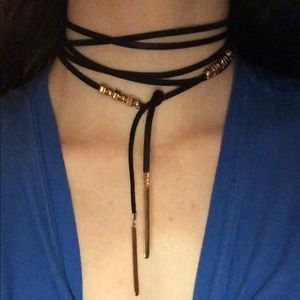 Tie around choker necklace with gold accents